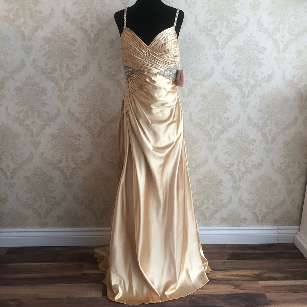 BNWT Blush gold satin beaded gown